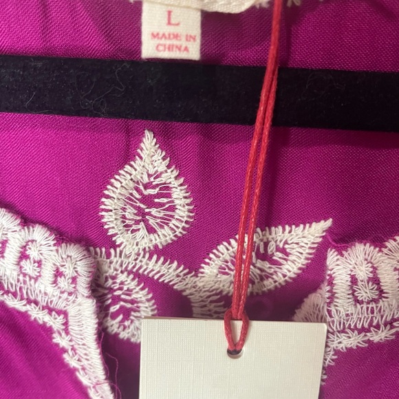 Solitaire Boho Floral Embroidered Pink Blouse Top 3/4 Sleeve SZ L  NWT - Picture 5 of 10